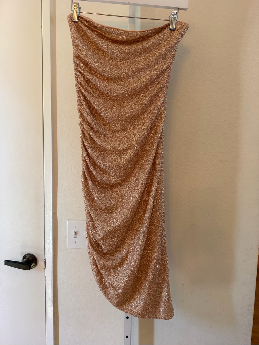 Susana Monaco Sparkling Taupe Strapless Ruched High-Low Dress